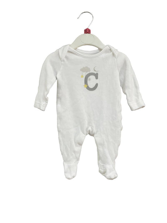 Preloved George - White C Sleepsuit Onesie, 6 Lb, 2.7 Kg (0-3m)