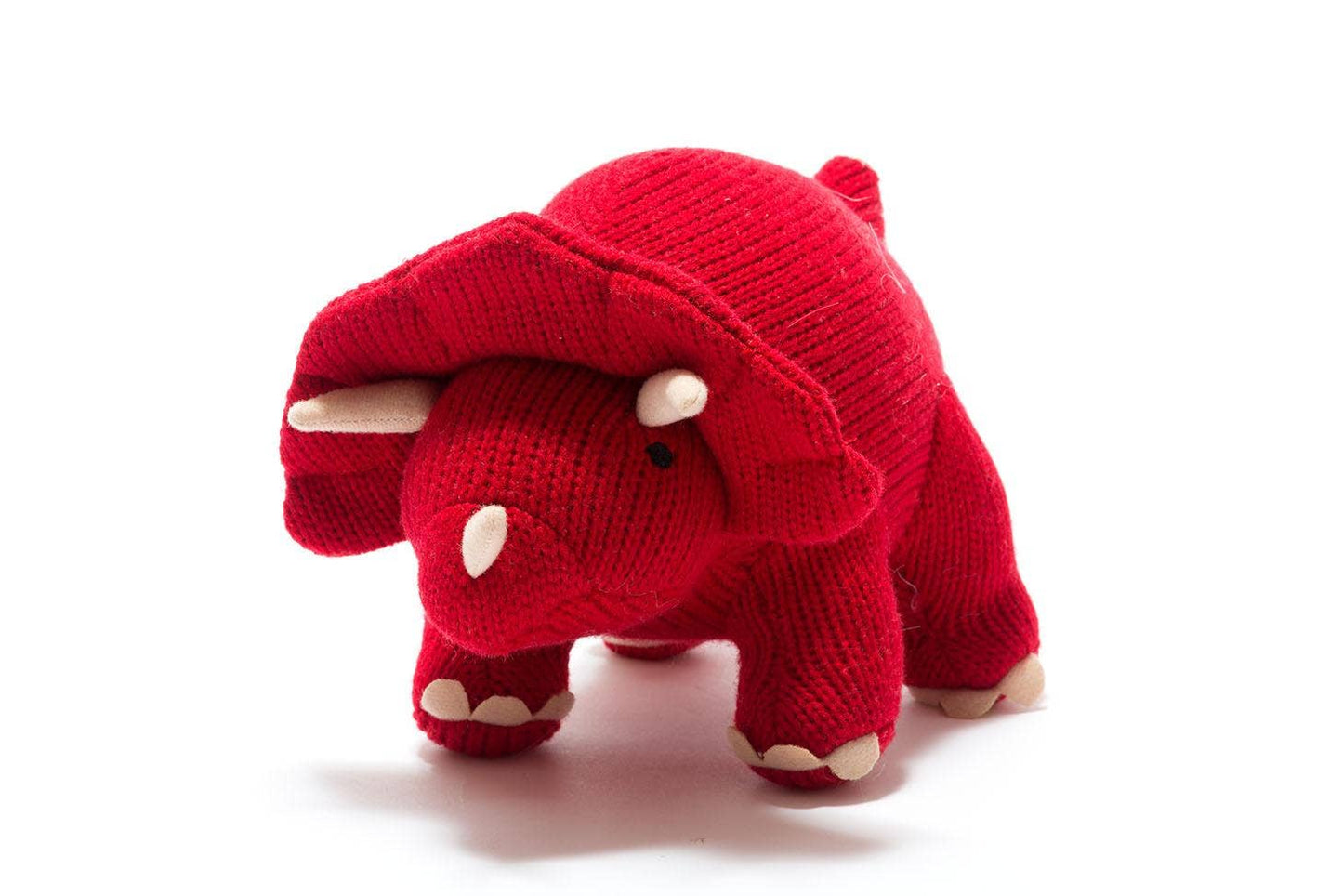 Dinosaur Teddy, Knitted Red Triceratops Soft Toy