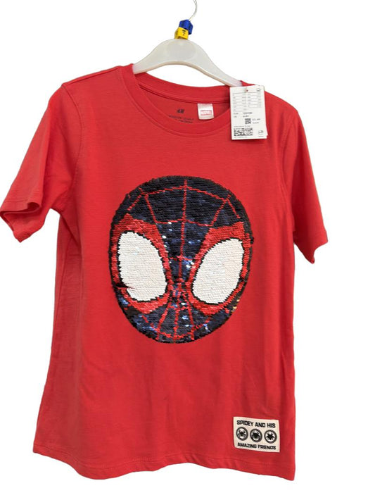 Preloved H&M - Red Sequin Spiderman T Shirt, NEW With Tags (6-7y, 7-8y)