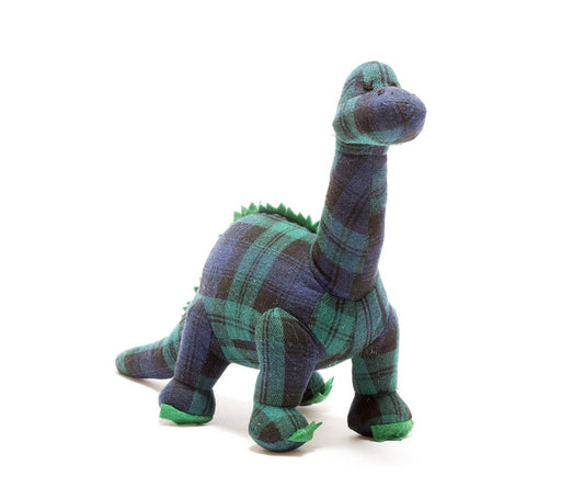 Dinosaur Teddy, Tartan Diplodocus Soft Toy Blue Green, Plaid