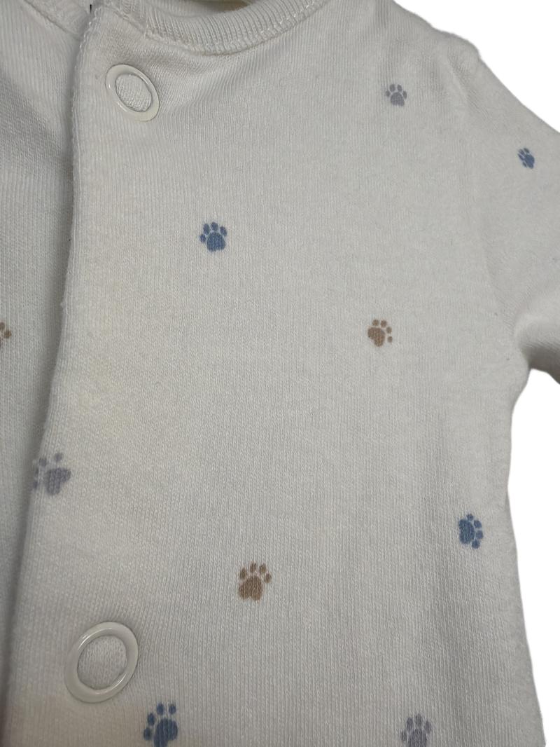 Preloved Marks & Spencer - Cream Paw Print Pattern Newborn Sleepsuit In Size "Tiny" (0-3m)