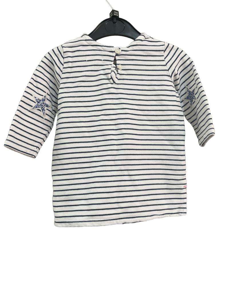 Preloved Next - Long Sleeve Navy And White Stripe Dress With Star Embroidered Elbow Detail. (3-6m)