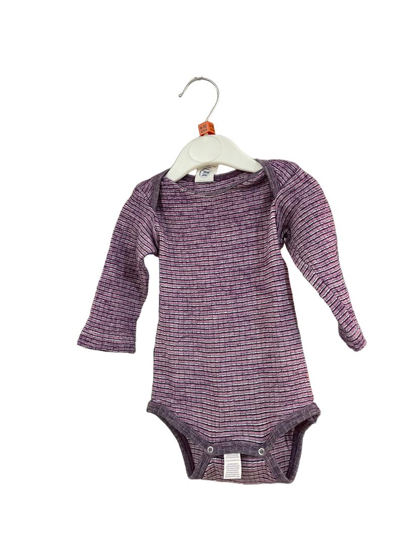 Preloved Cosilana - Pink Striped Wool/silk Long-sleeved Onesie, 74-80. (9-12m)