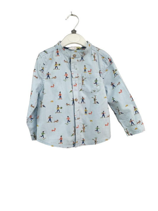 Preloved John Lewis - Blue Boy Outdoor Print Button Down Shirt (12-18m)