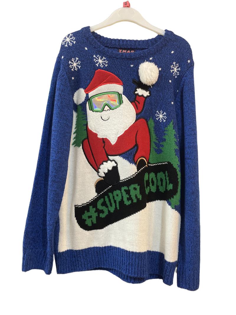Preloved F&F - Blue Super Cool Santa Snowboard Jumper (10-11y)