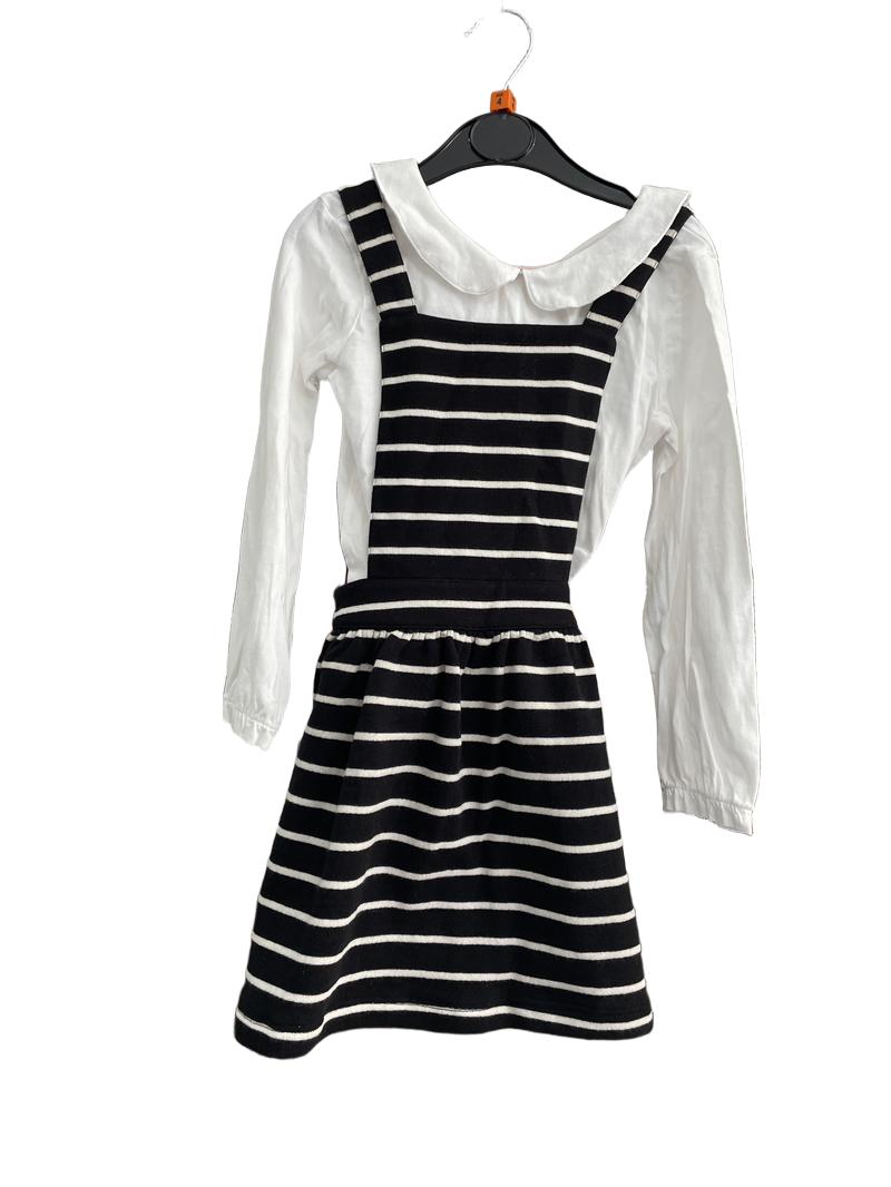 Preloved Marks & Spencer - Black White Stripe Pinafore With White Shirt (4-5y) - Dress