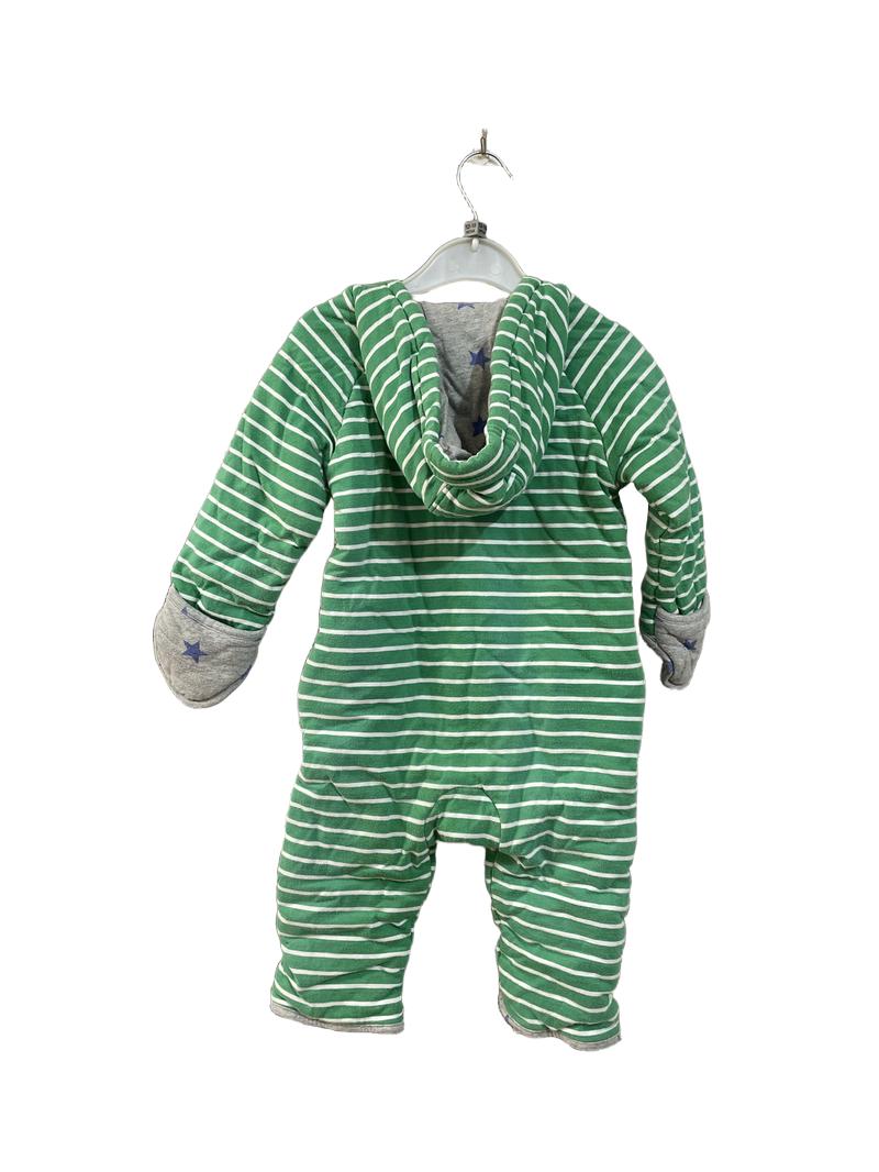 Preloved Boden - Onesie - Green And White Striped Padded Jersey Pram Suit With 2 Zippers (12-18m)