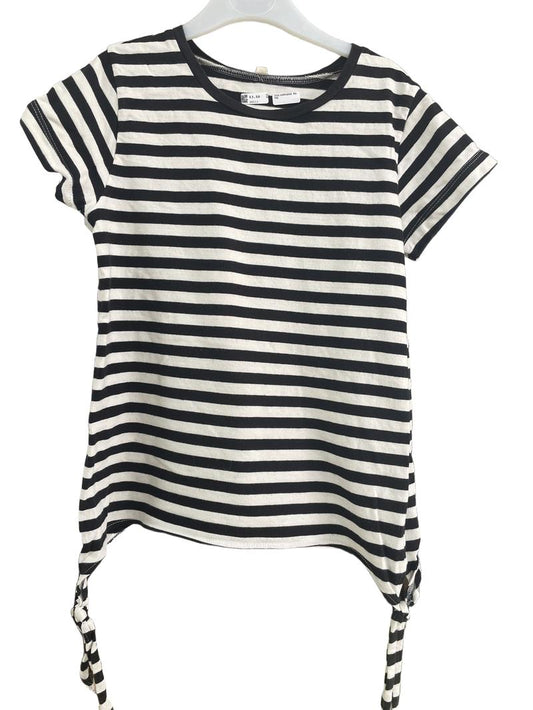 Preloved Unknown Brand - Black And White Breton Stripe Tie Short-sleeved Shirt (8-9y, 9-10y) - Top