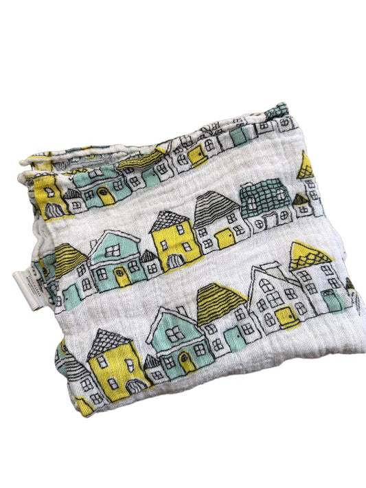 Preloved Jainco - Yellow Green White Houses Muslin (75x100 cm)