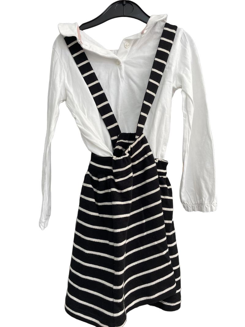 Preloved Marks & Spencer - Black White Stripe Pinafore With White Shirt (4-5y) - Dress