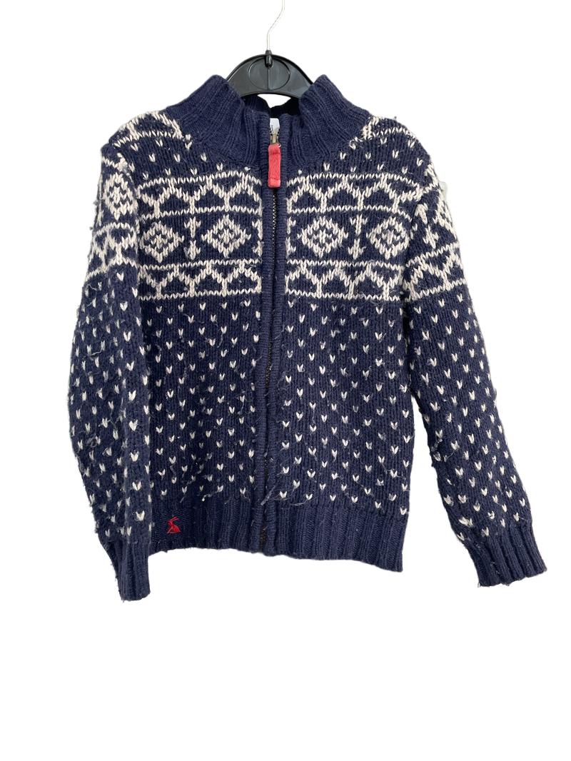 Preloved Joules - Navy White Knit Zip Jumper (5-6y)