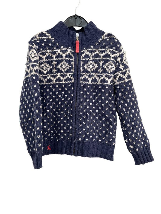Preloved Joules - Navy White Knit Zip Jumper (5-6y)