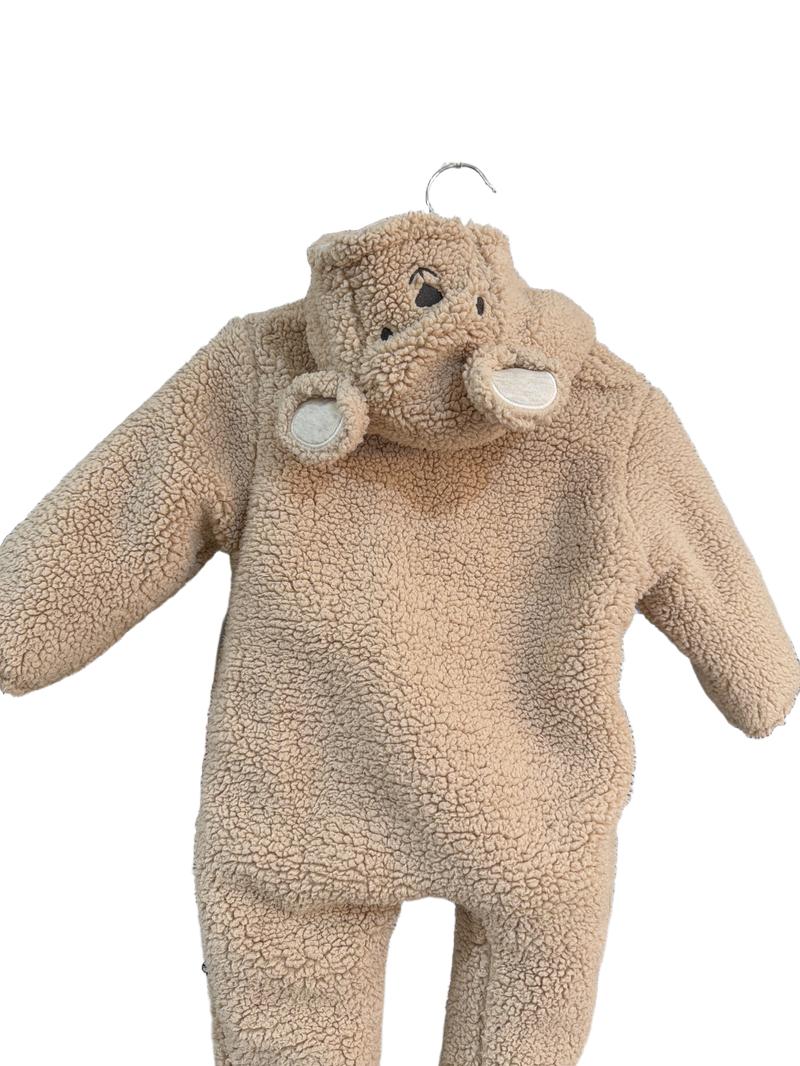 Preloved Jojo Maman Bebe - Beige Borg Fleece Teddy Bear Pram Suit (0-3m)