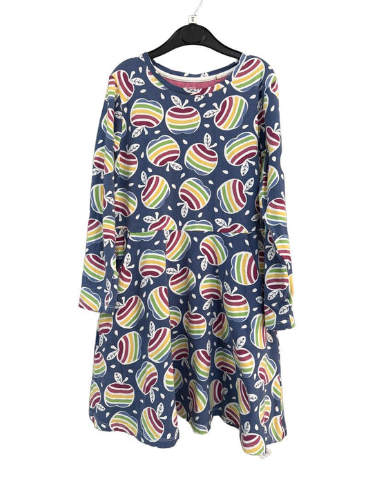 Preloved Kite - Blue Rainbow Apple Long-sleeved Skater Dress (9-10y)