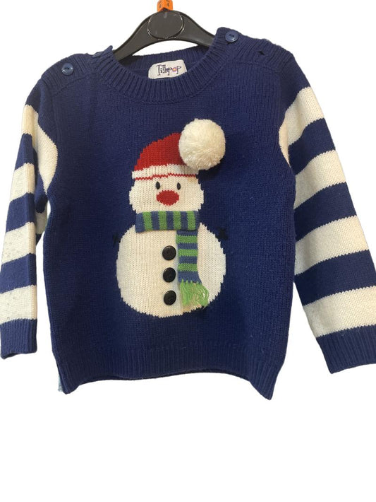 Preloved Tillipop - Navy Snowman Christmas Jumper, Wool Blend (4-5y)