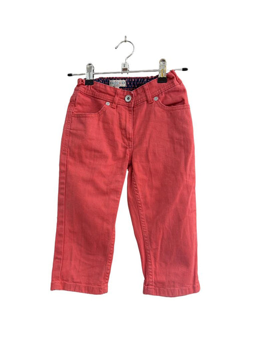 Preloved Indigo Collection - Marks & Spencer - Red Denim Cropped Trousers With Navy Polka Dot Belt (9-10y)