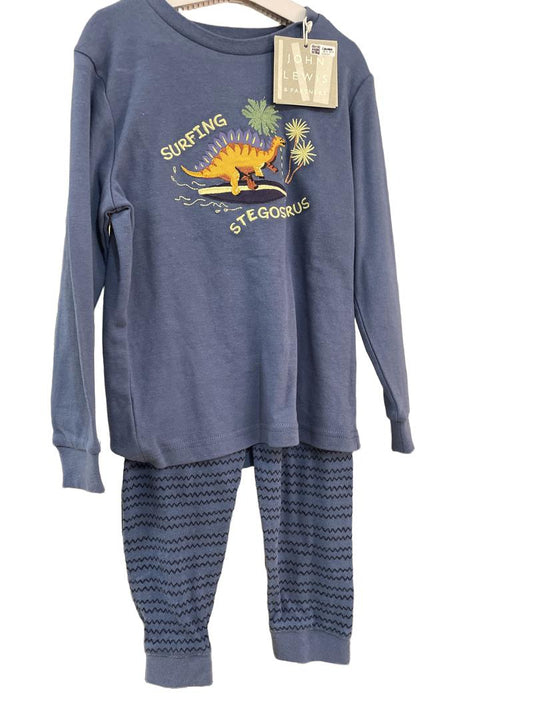 Preloved John Lewis - Blue Surfing Stegosaurus Long Sleeve Pyjamas, NEW With Tags (5-6y)