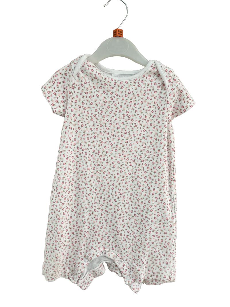 Preloved The Little White Company - Pink Green White Floral Print Short-sleeved Romper Onesie (9-12m)