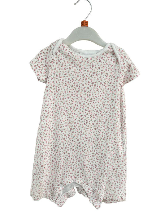 Preloved The Little White Company - Pink Green White Floral Print Short-sleeved Romper Onesie (9-12m)