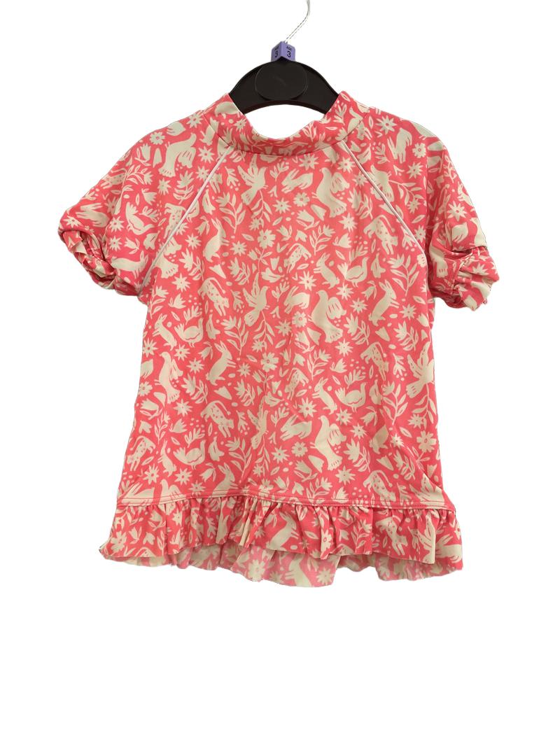 Preloved Boden - Bright Pink Flower And Birds Swim Rash Top. (3-4y)