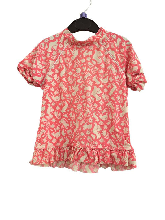 Preloved Boden - Bright Pink Flower And Birds Swim Rash Top. (3-4y)