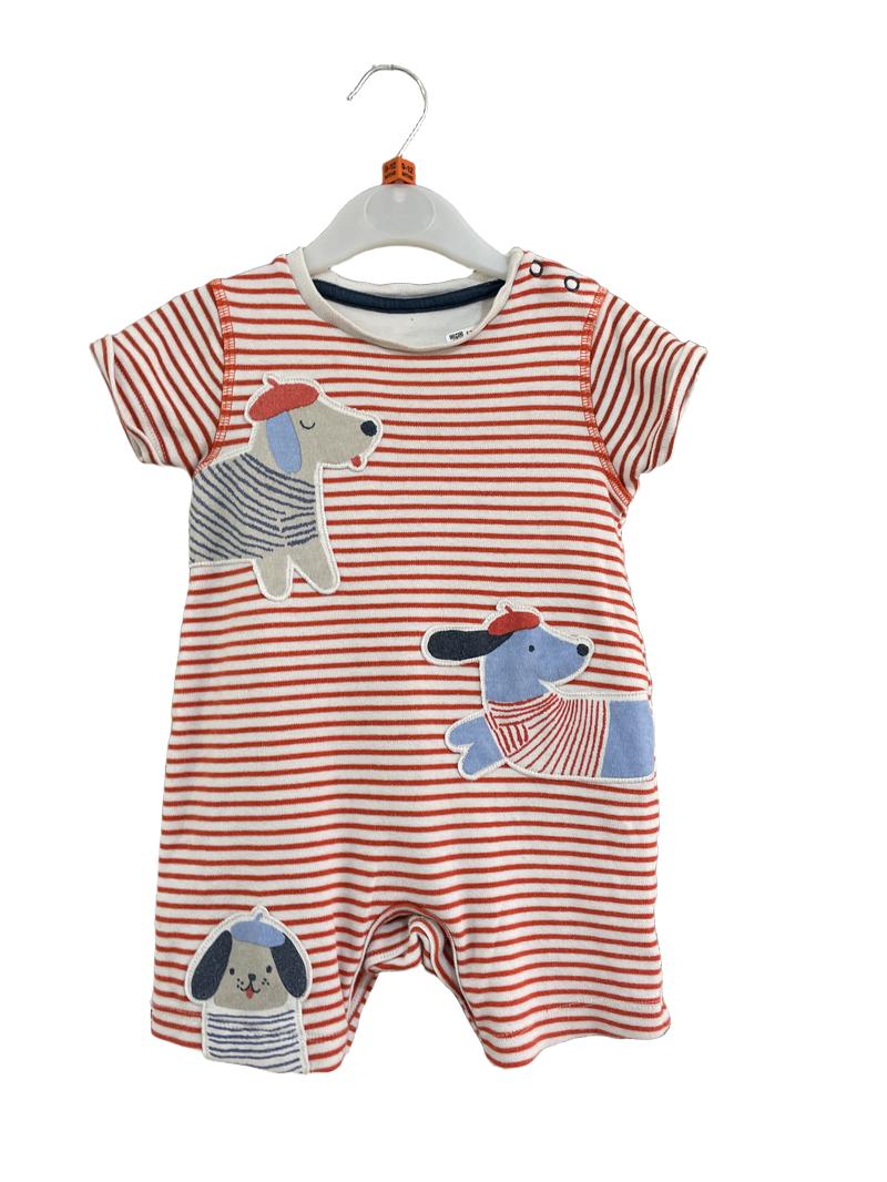 Preloved Mothercare - Red White Stripe Dog Short-sleeved Romper (9-12m)