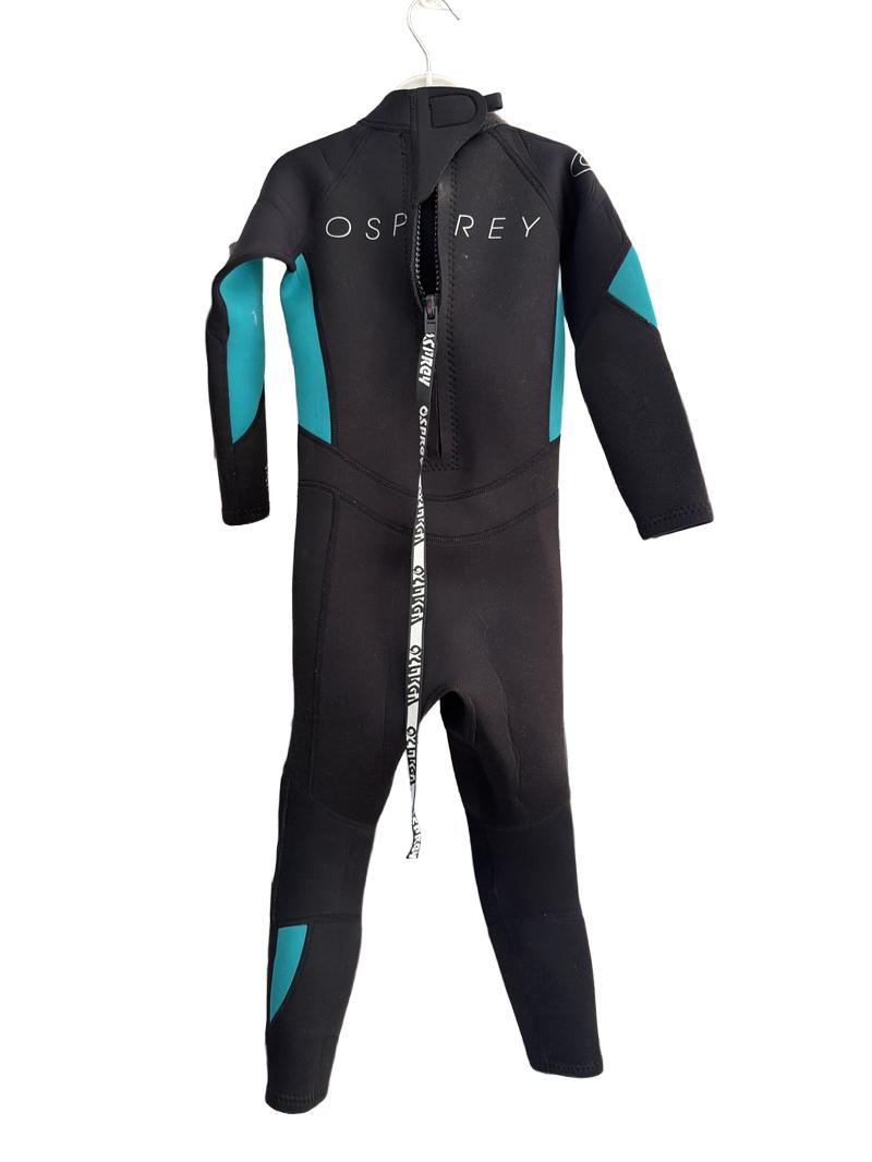 Preloved Osprey - Green Black Long-sleeved Wetsuit, Size Small (114-130 Cm) (6-7y)