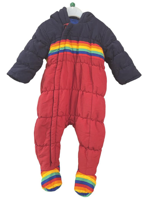 Preloved Little Bird - Blue Red Rainbow Pram Suit Snow Suit (6-9m)