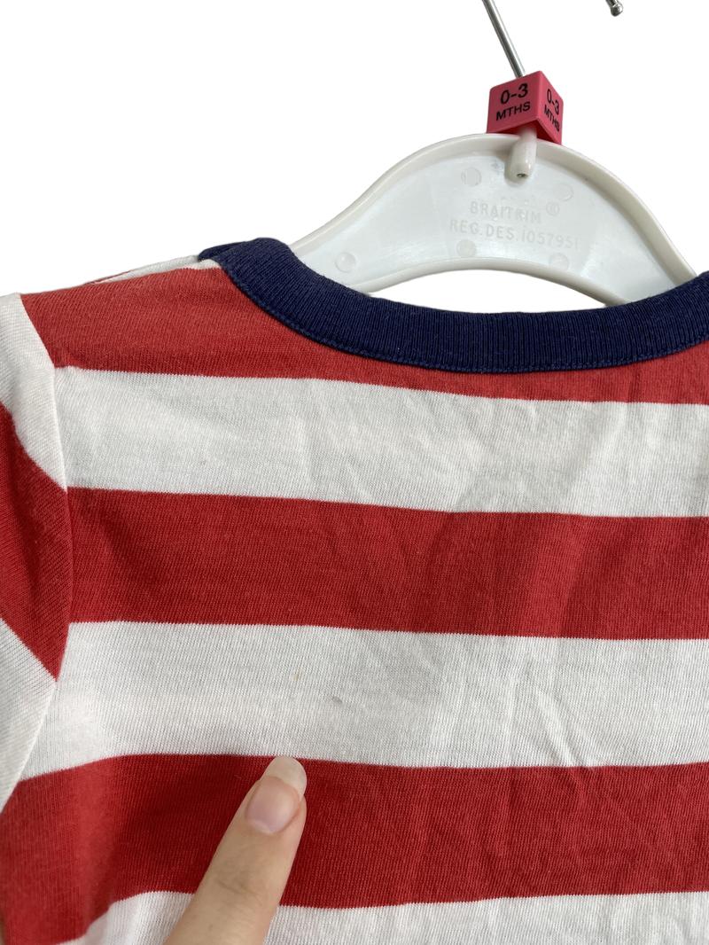 Preloved Baby Boden - Red White Gray Stripe Reversible Long-sleeved T Shirt (0-3m)