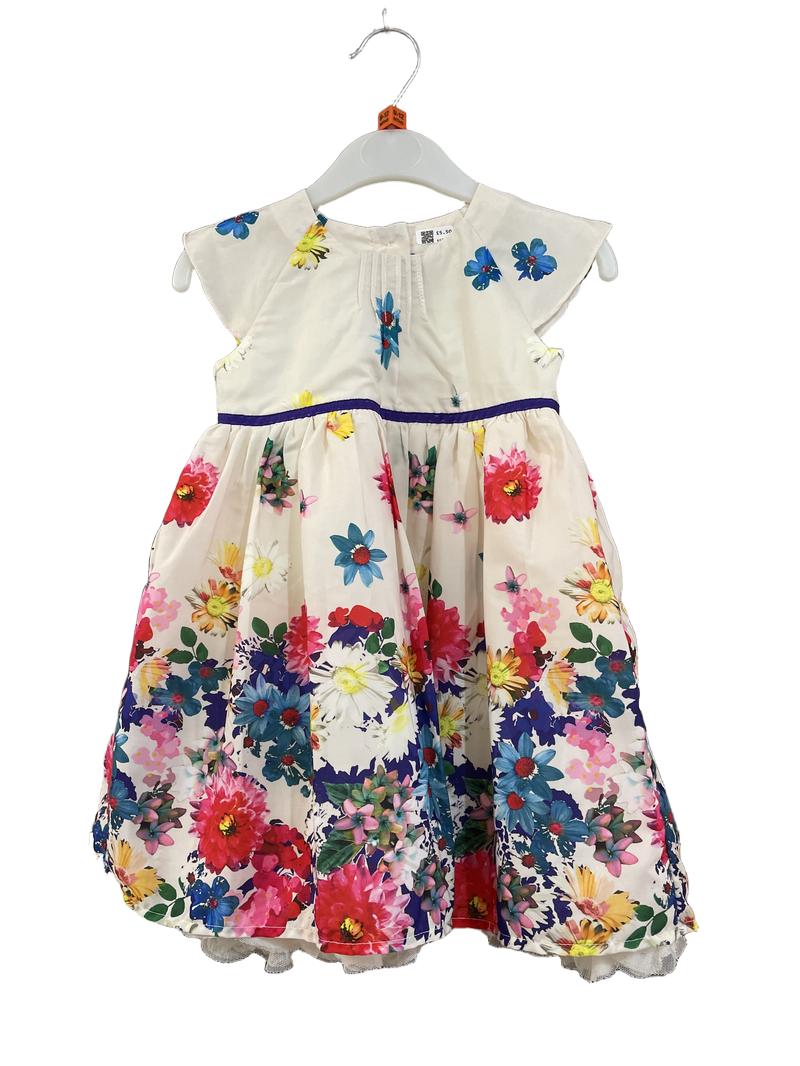 Preloved Marks & Spencer - Dress - Cream Floral Flutter Sleeve Dress (9-12m)