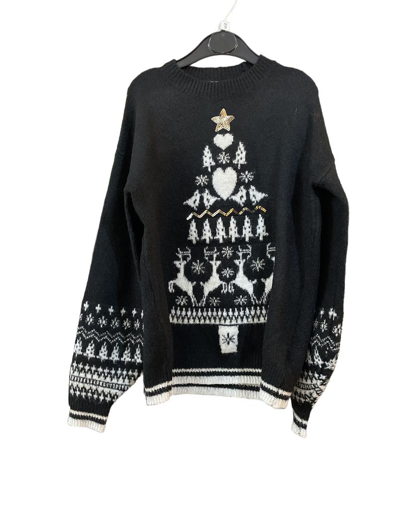 Preloved Next - Black White Christmas Fair Isle Tree Jumper (9-10y)