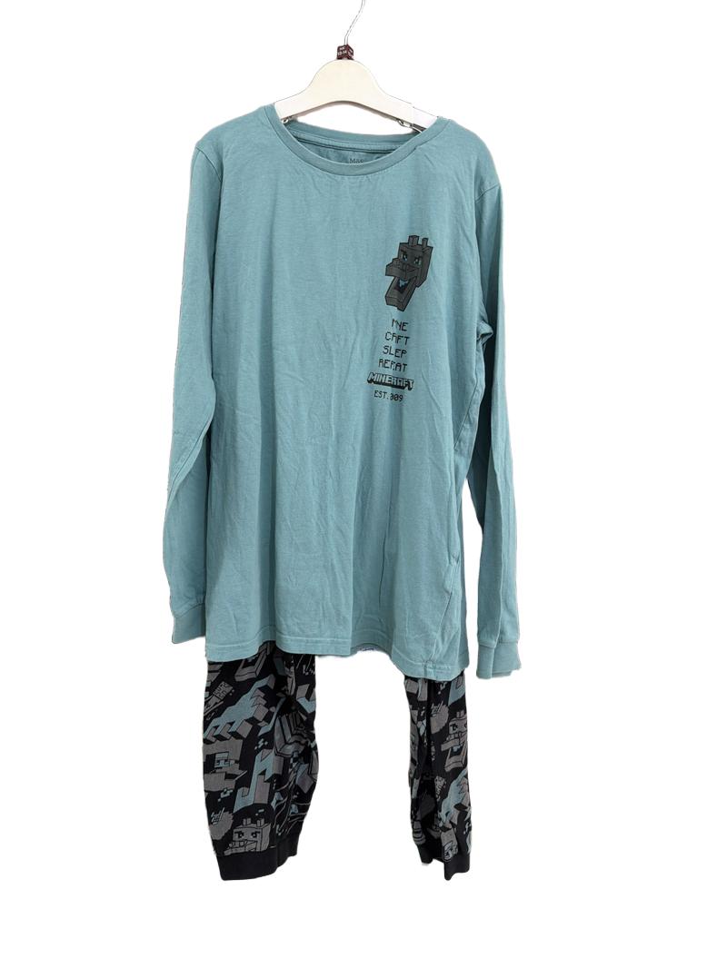 Preloved Marks & Spencer - Green Minecraft Long-sleeved Pyjama Set (13-14y)