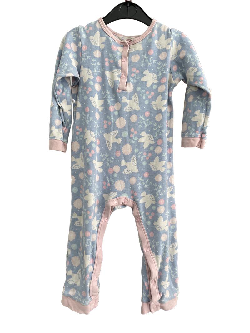 Preloved John Lewis - Blue Bird Floral Print Onesie Romper (18-24m)