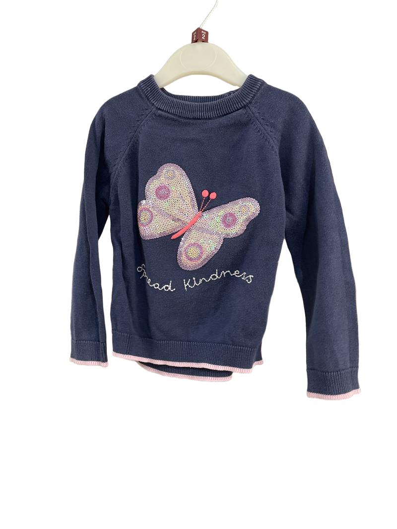 Preloved Marks & Spencer - Navy Sequin Butterfly Spread Kindness Knit Jumper (2-3y)