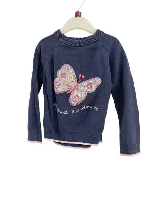 Preloved Marks & Spencer - Navy Sequin Butterfly Spread Kindness Knit Jumper (2-3y)