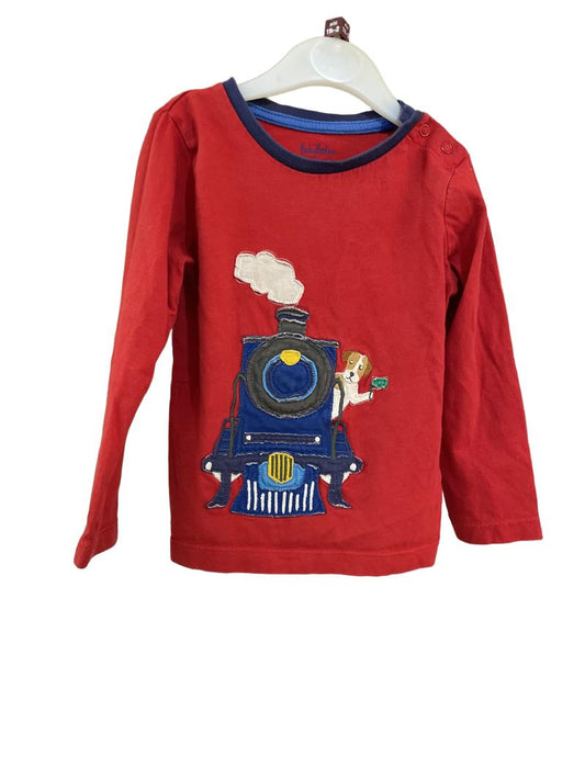 Preloved Baby Boden - Red Train Engine Applique Long-sleeved T Shirt (18-24m)
