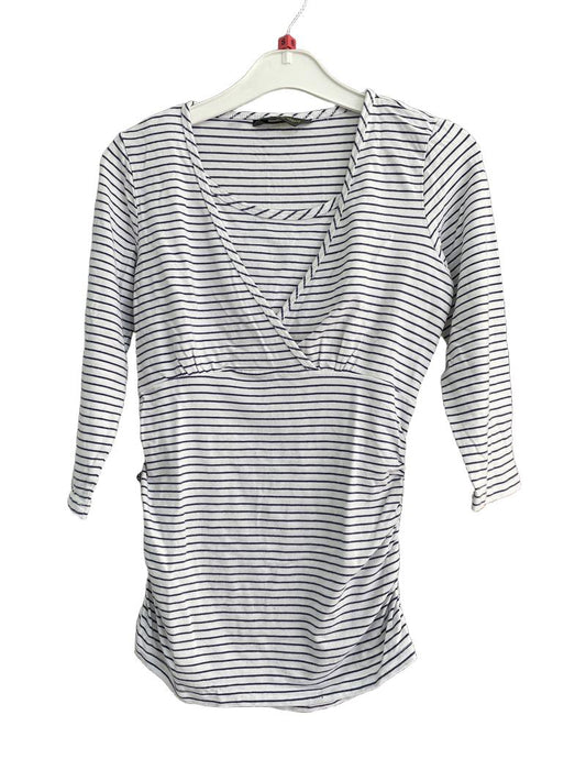 Preloved Blooming Marvelous - White Navy Stripe 3/4 Sleeve Maternity And Nursing Shirt (Small) - Top