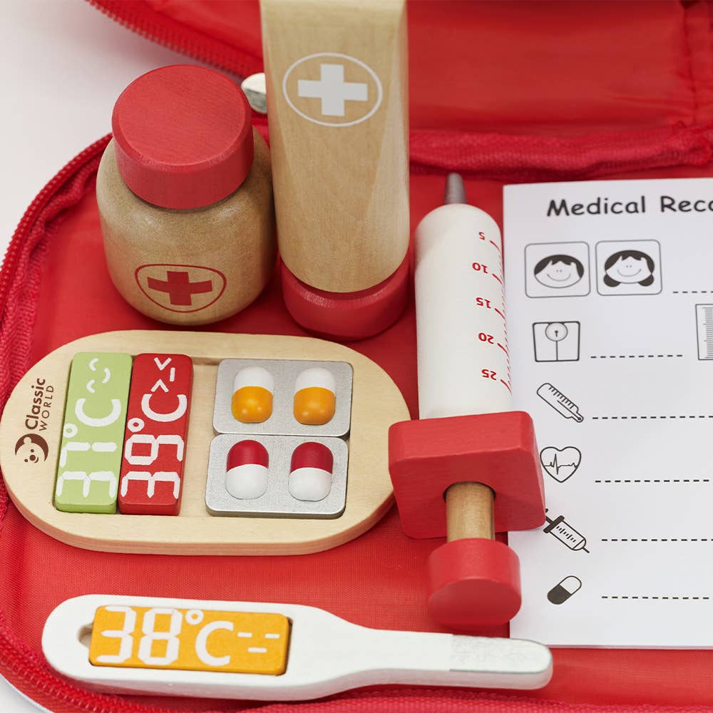 Classic World Red Doctor Set – Wooden Pretend Play