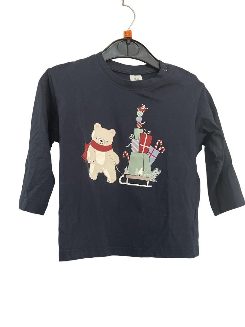 Preloved H&M - Navy Christmas, Bear And Sled With Presents Top. (9-12m)