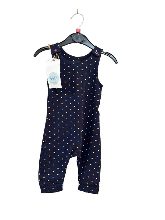 Preloved Rory Roo Clothing - Navy Polka Dot Dungarees, NEW With Tags (0-3m)