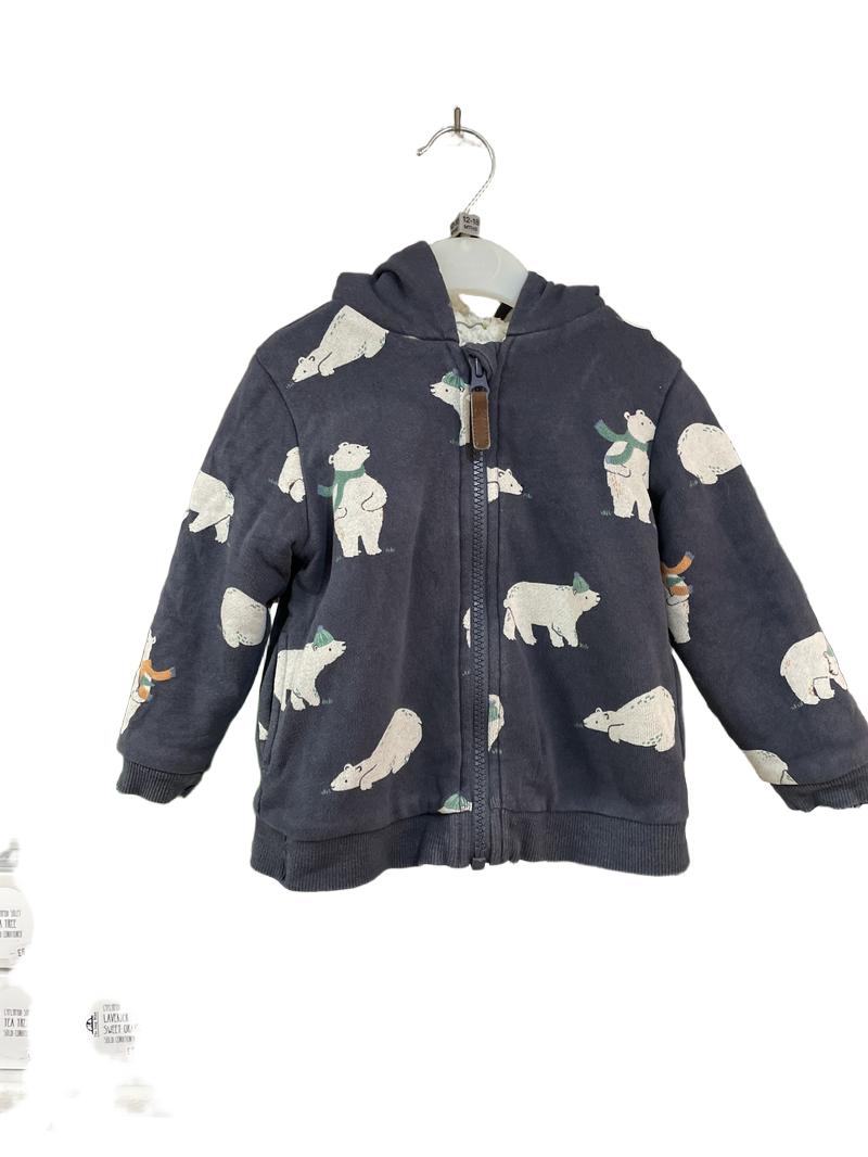 Preloved John Lewis - Navy Polar Bear Fleece Lined Hoodie (12-18m)