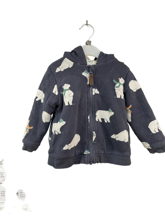 Preloved John Lewis - Navy Polar Bear Fleece Lined Hoodie (12-18m)
