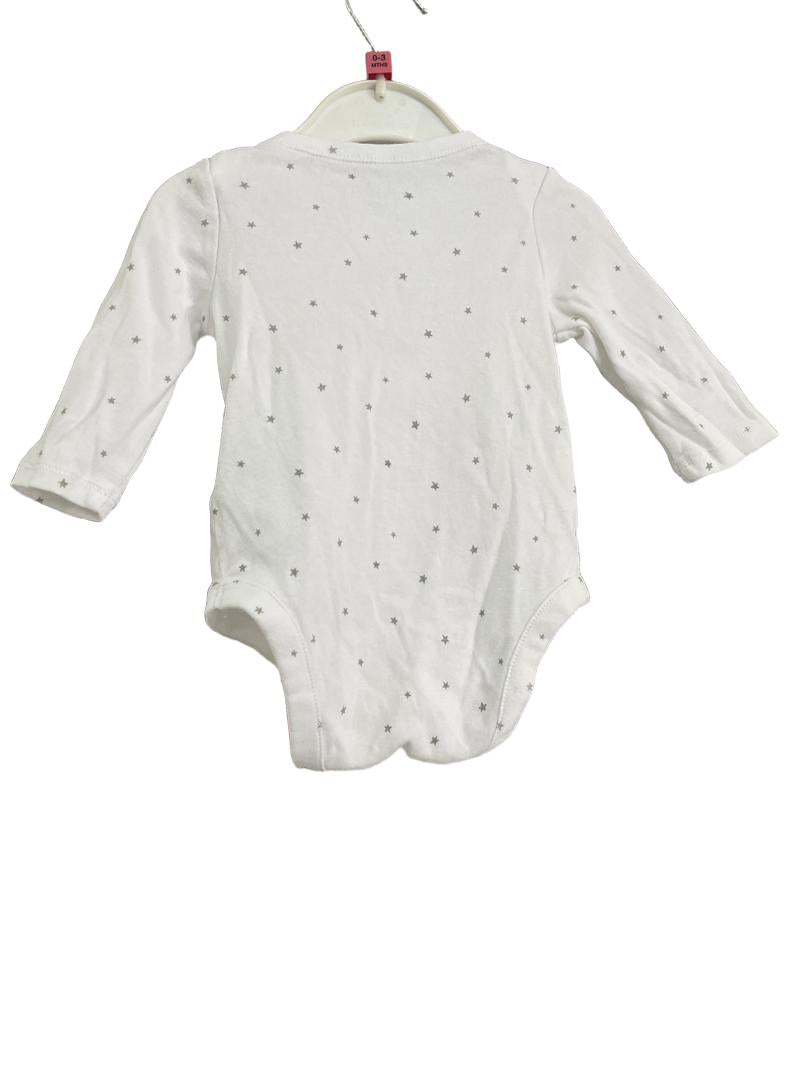Preloved Baby Gap - White Long Sleeve Vest Top, Stars. (0-3m)
