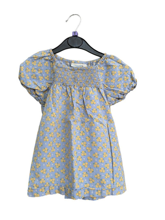 Preloved Jojo Maman Bebe - Blue Yellow Floral Print Smocked Top Shirt (3-4y)