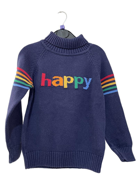 Preloved Little Bird - Top - Navy Jumper With Rainbow "happy" And Stripes (3-4y)