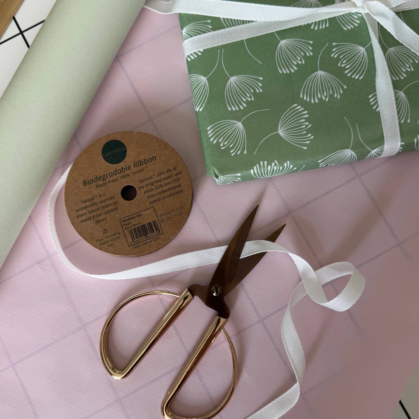 Pearl White Biodegradable Ribbon 5m Reel (9mm)