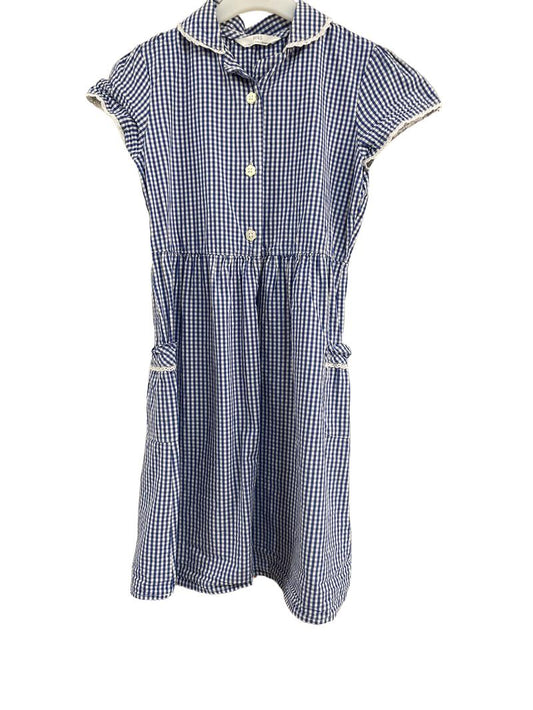 Preloved Marks & Spencer - Blue White Gingham Collar School Dress (8-9y)