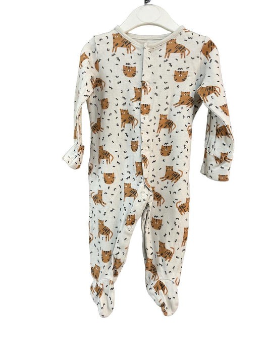 Preloved John Lewis - White Orange Tiger Print Long-sleeved Sleepsuit (3-6m)