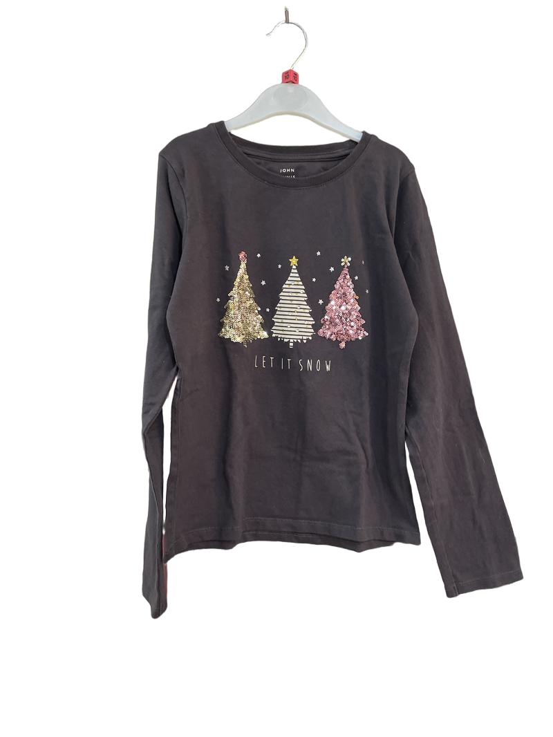 Preloved John Lewis - Gray Let It Snow Sequin Long-sleeved Top (10-11y)