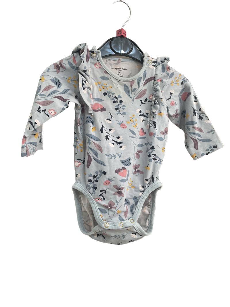 Preloved Polarn O. Pyret - Blue Floral Bodysuit (0-3m)